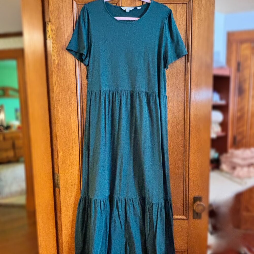 Boden Dark Green Tiered Midi T-shirt Dress in size 16/18 Large